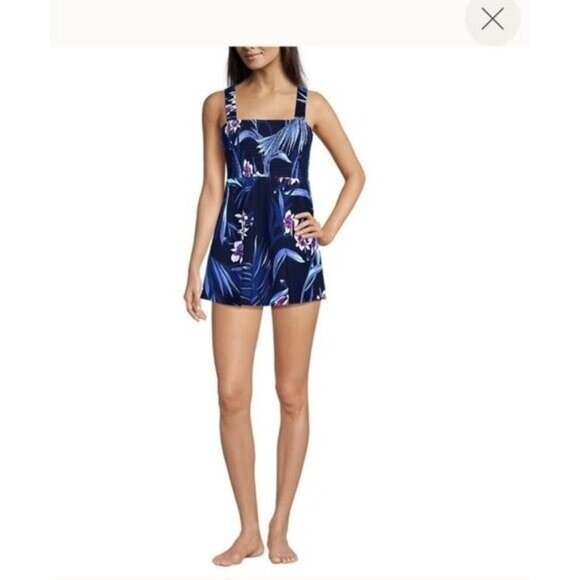 Lands' End Smocked  Swim Dress blue - Picture 6 of 7